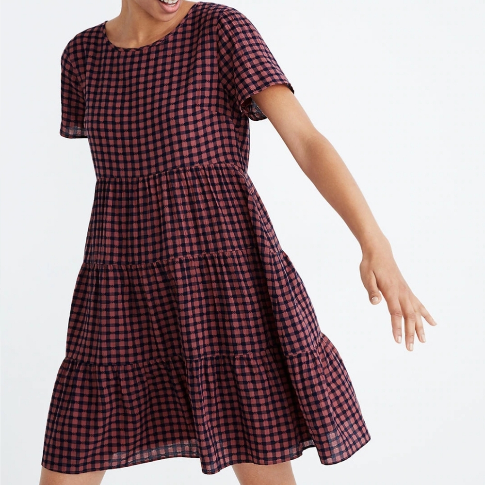 Madewell Gingham Checked Mini Tiered Dress